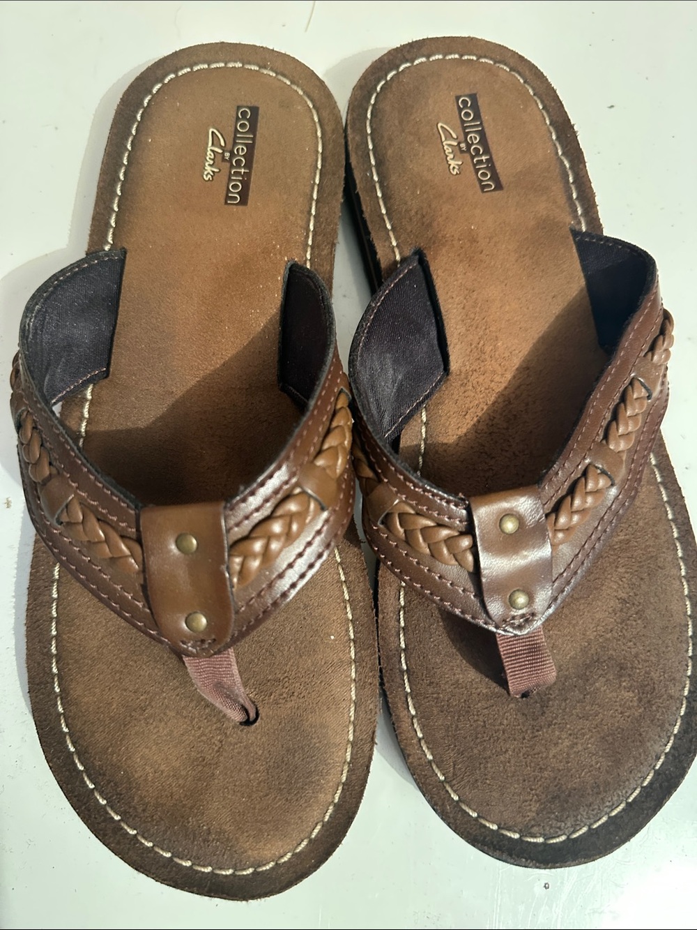 Clarks Men's Brown Braided Leather Thong Sandals